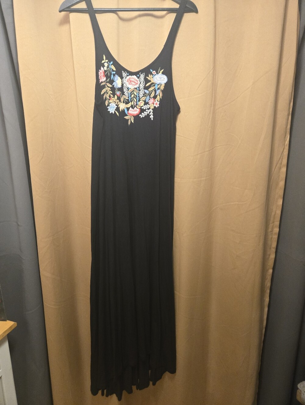 Caite Black Maxi Dress with Floral Embroidery Size Medium